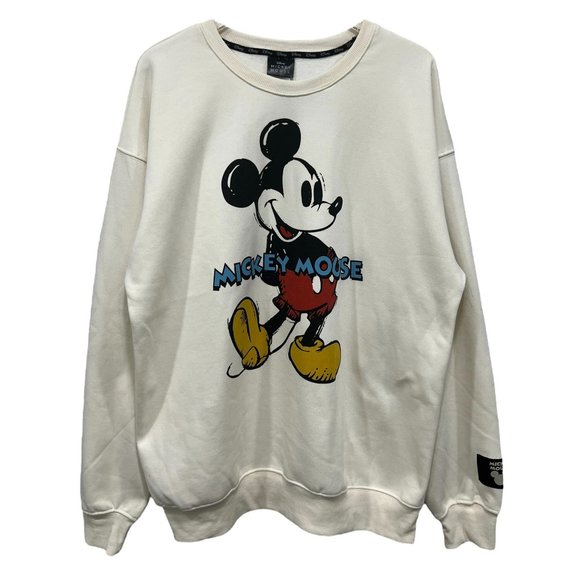 Disney Mickey Mouse Crewneck Sweatshirt Size XL NWT Fleece Lining Creme Ivory - Picture 2 of 8